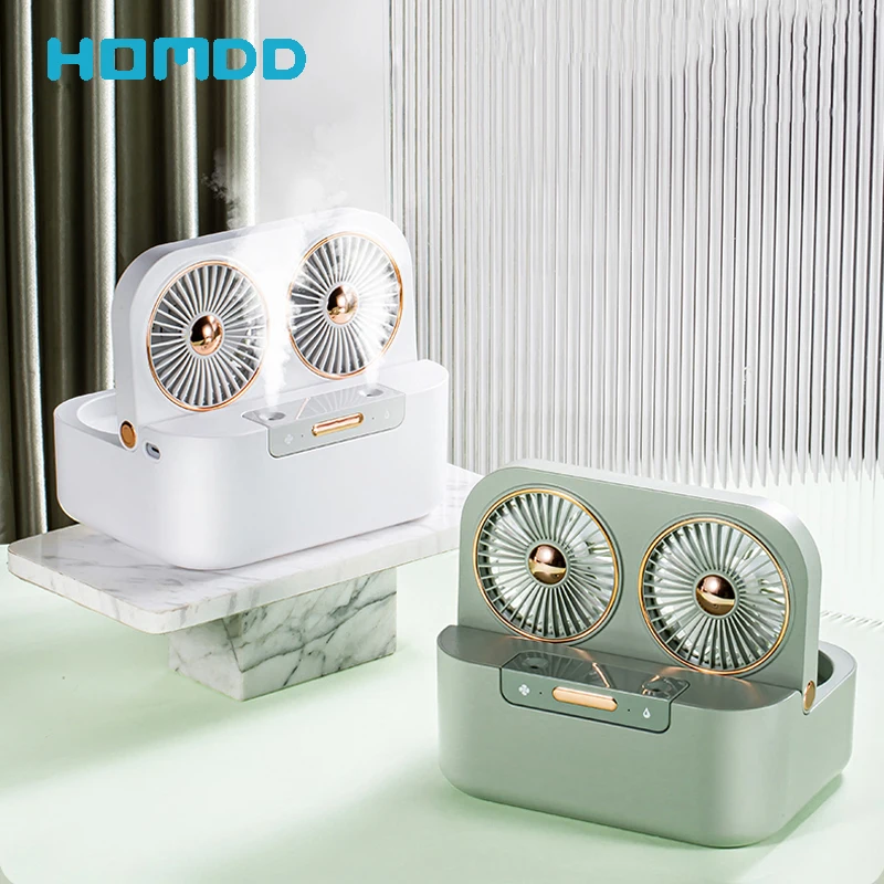 HOMDD Phonograph Spray Fan Desktop Air Conditioning Fan Wireless Miniature Double Blade & Double Water Cooling Fan Portable USB