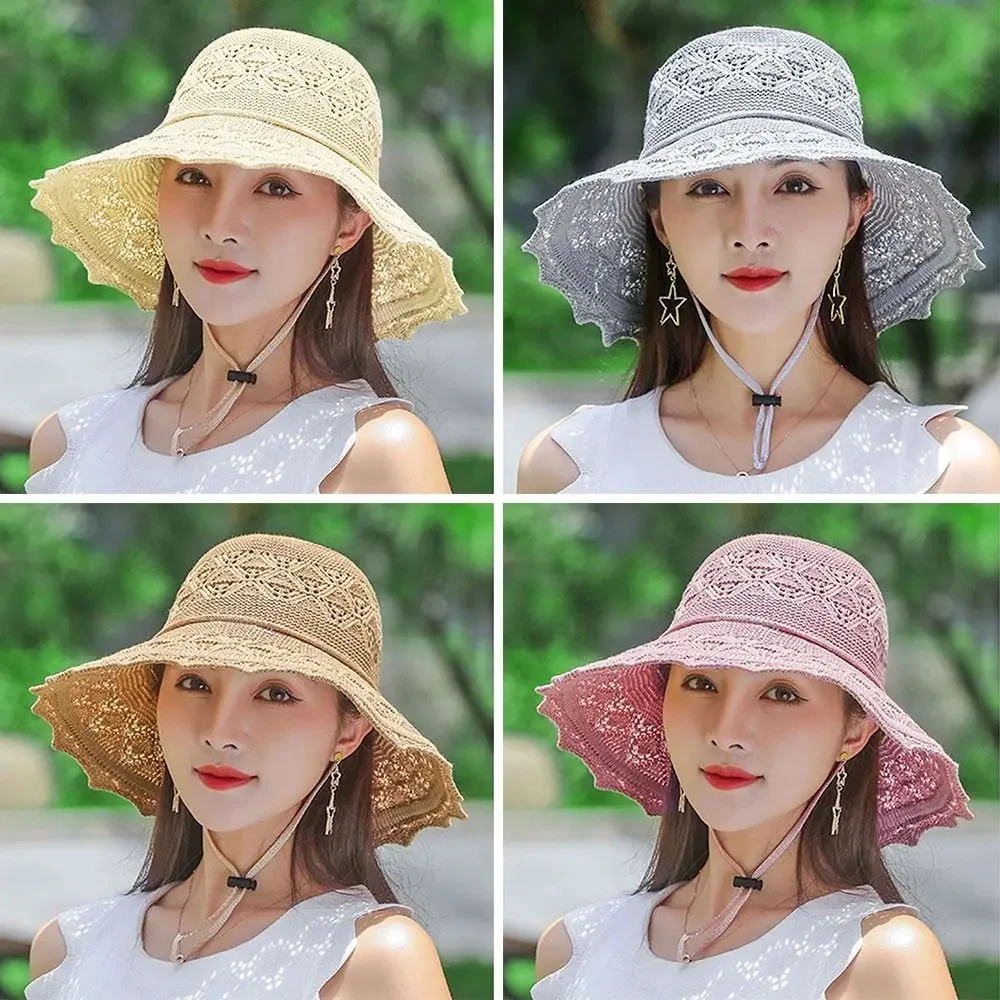 Sun Hats Wide Brim UV Protection Straw Hat Fashion Casual Breathable Beach Cap Bowknot Bucket Hat Panama Cap Summer