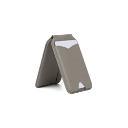 Sleek Magnetic Wallet Stand with Mirror - Adjustable PU Leather Card Holder and Phone Kickstand (Gray)