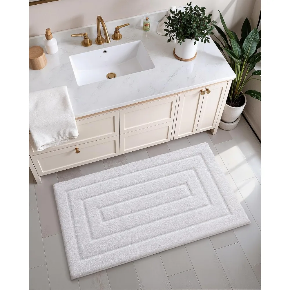 Color&Geometry Bath Mats for Bathroom Non Slip, 17"x30" White Bathroom Rugs Absorbent, Washable Bath Rugs Shower Mat Outside Sho