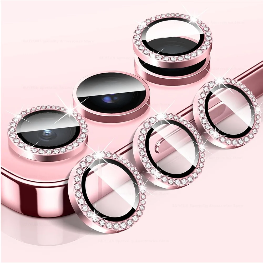 Diamond Camera Lens Protector with Shiny Tempered Glass and Alloy Metal Ring