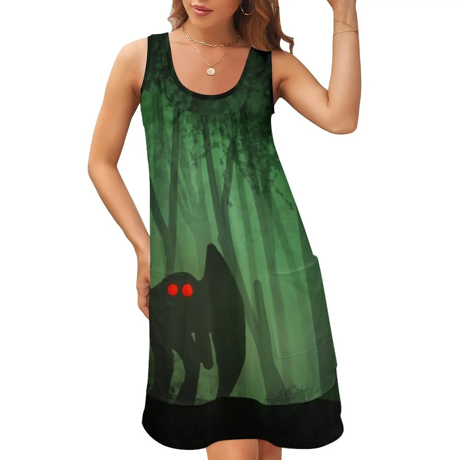 

Mothman on a walk Sleeveless U-Neck Fake Two Piece Dress Women's dresses Dress for girls Elegant gown evening dress woman