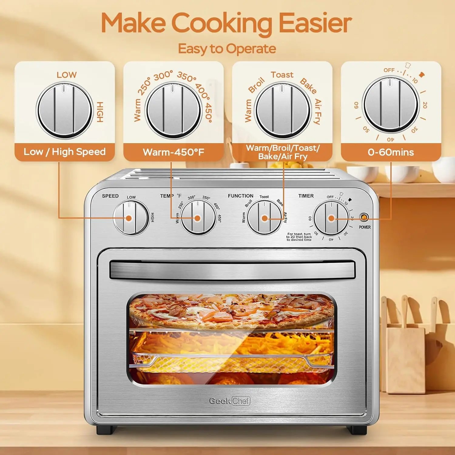 Air Fryer Toaster Oven, 4 Slice Toaster Airfryer Countertop Oven, Electric Hot Oven 3
