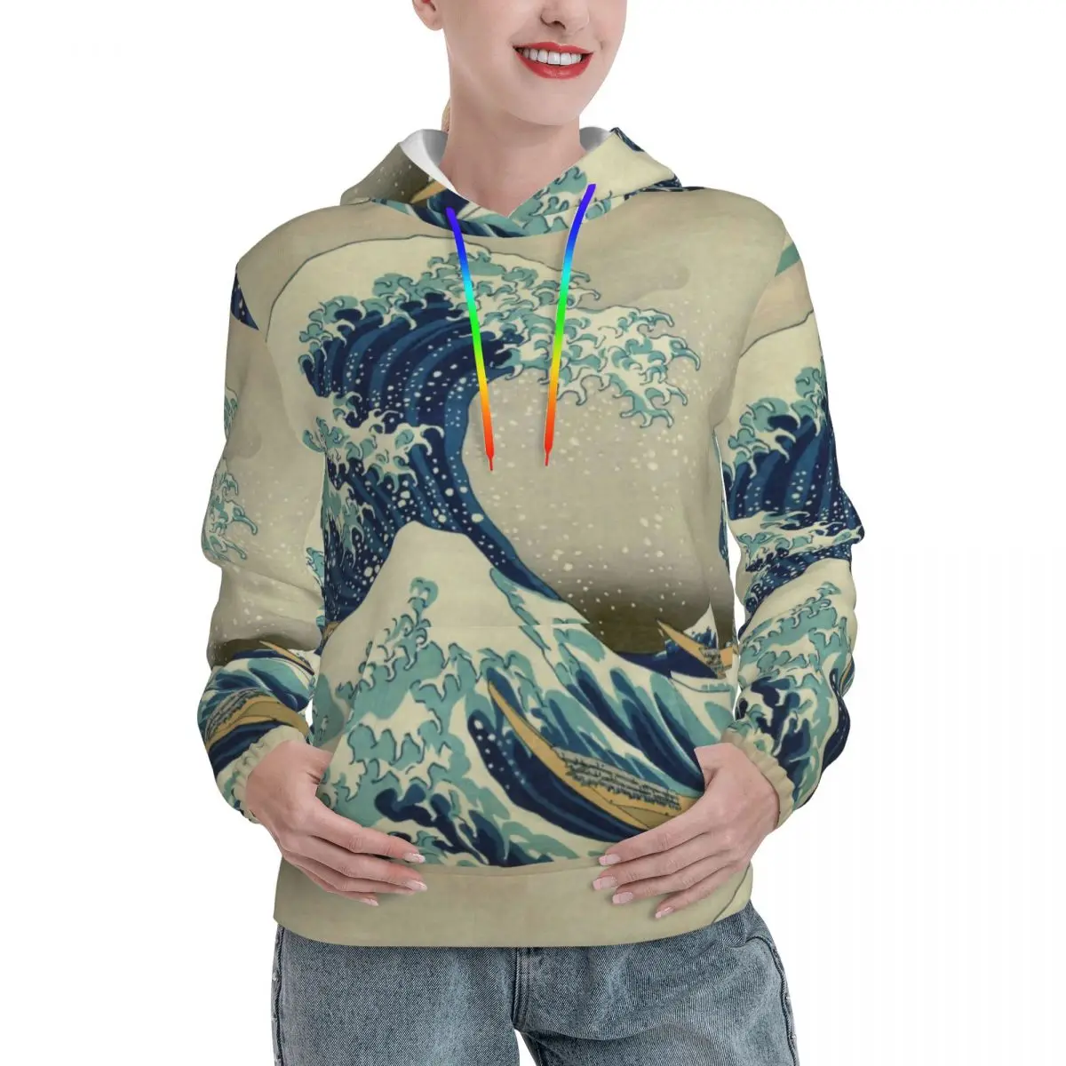 

Зимние толстовки с капюшоном и надписью «The Great Wave off Kanagawa»