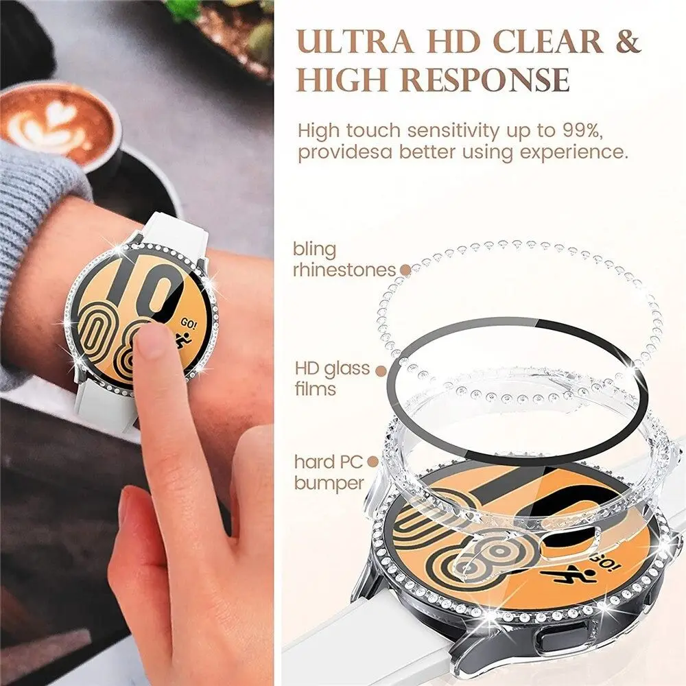 Bling Diamond Rhinestone Watch Protector with Tempered Glass Screen Film