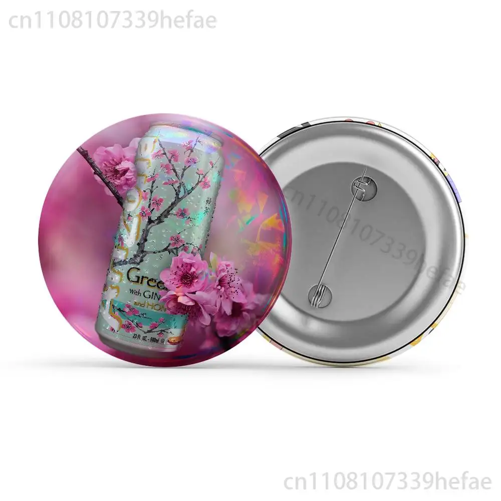 A-ArizonaES 녹차 인장 배지 케이스 장 44mm 32mm 58mm 라운드 틴플레이트 핀 브로치 선물