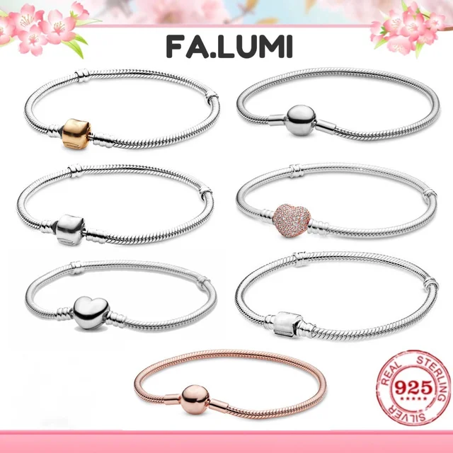 Bracelet classique original en argent pur 925, bloc rond simple, DIY, charmant, pour femmes. Bijoux de mariage DIY pour cadeau de fête 1