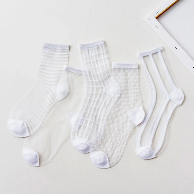 5 Paar Damen-Socken, modische, transparente Netz-Glasseidensocken, ultradünne, transparente Kristallspitze, fabelhafte, elastische Sommer-Knöchelsocken – Detail 11