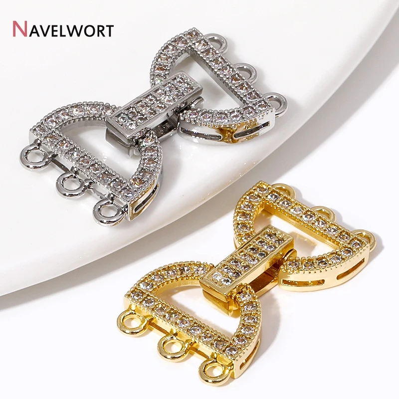 1/2/3Pcs 18K Gold Plated Brass With Zircon Pearl Necklace Clasps,Semicircular Pearl Fastener Lock Closure Clasps Accessories 4