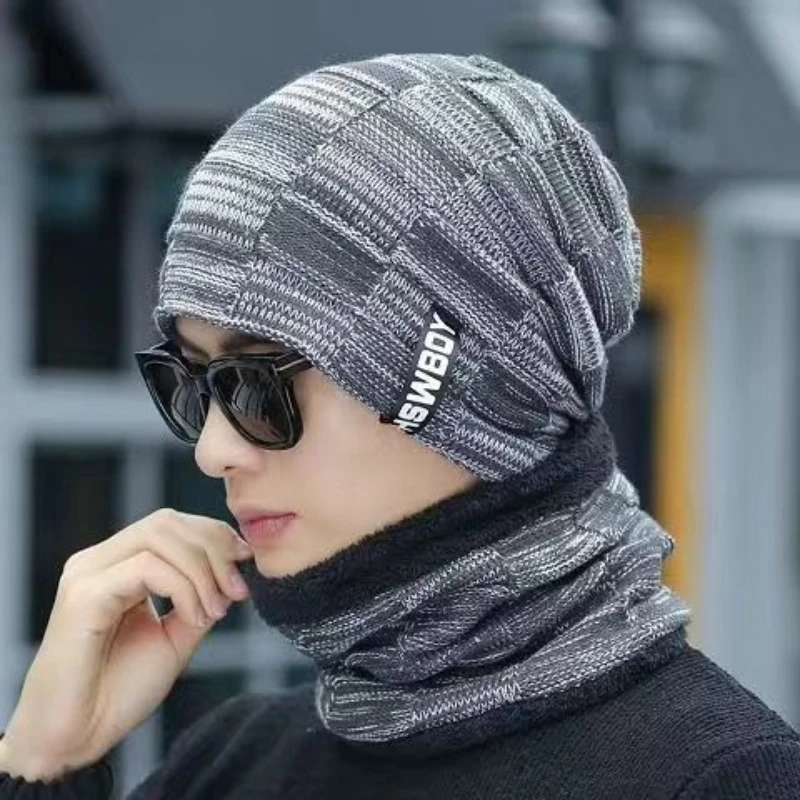 

New Men Winter Warm Wool Hats Outdoor Ear Protection Warm Thick Bicycle Knitted Caps Scarf Windproof Caps Tide Gorras Suits