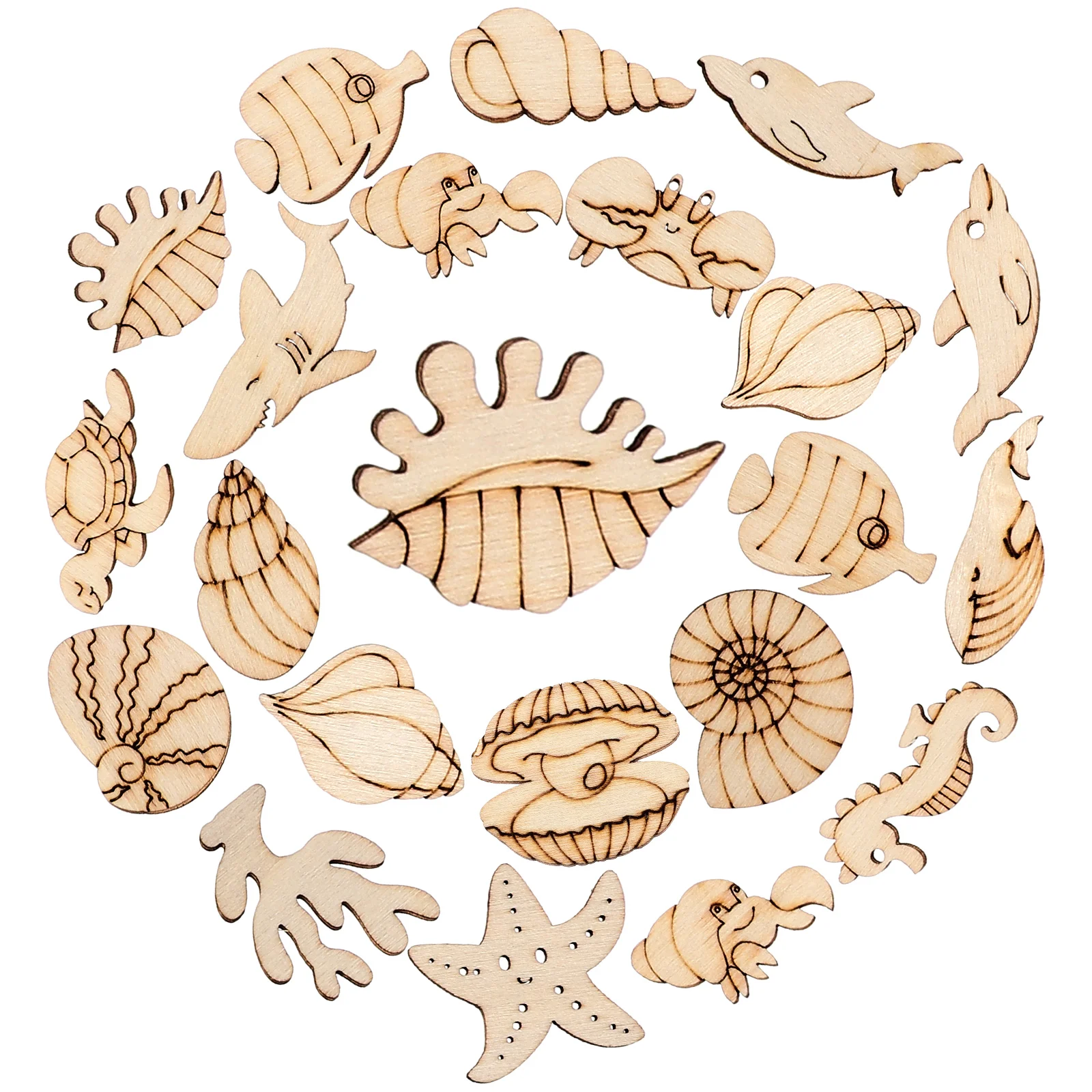 

100 Pcs Sea Animals Wooden Cutout DIY Cutouts Life Embellishments Chips Painting Slices Graffiti