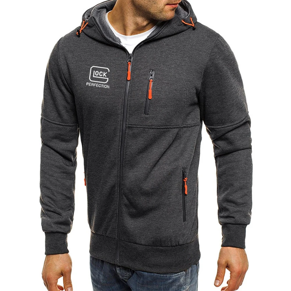 2023 Spring Autumn Glock Perfection Shooting Print High Quality Cotton Zip Hoodie Fashion Long Sleeve Cardigan Solid Color Coats