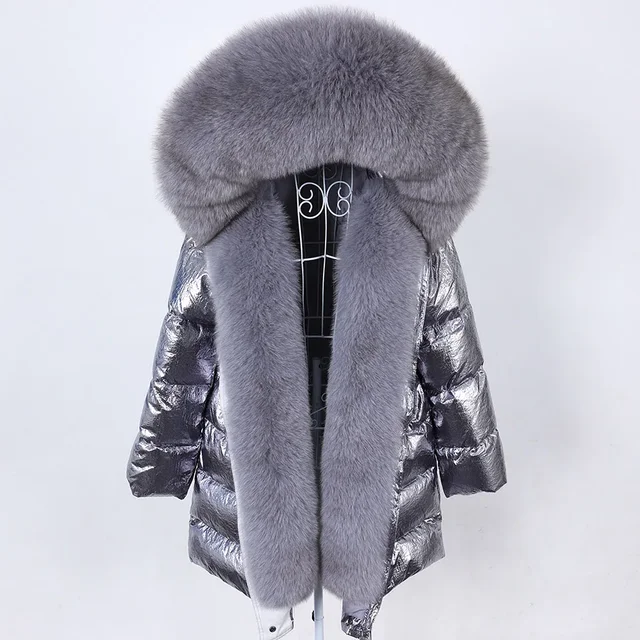 Maomaokong Luxury Real Fox Raccoon Fur Collar Down Jacket