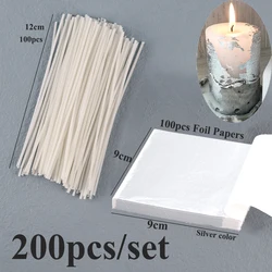 Eco-Friendly Pre-Waxed Cotton Candle Wicks with Metal Tabs (12cm x Foil Papers S)