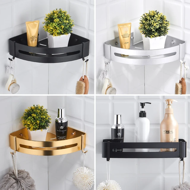 Corner Shelf Wall Mounted Bathroom Shelf Brushed Gold Aluminum Bath Shower  Shelf Bath Shampoo Holder Corner shelf - AliExpress