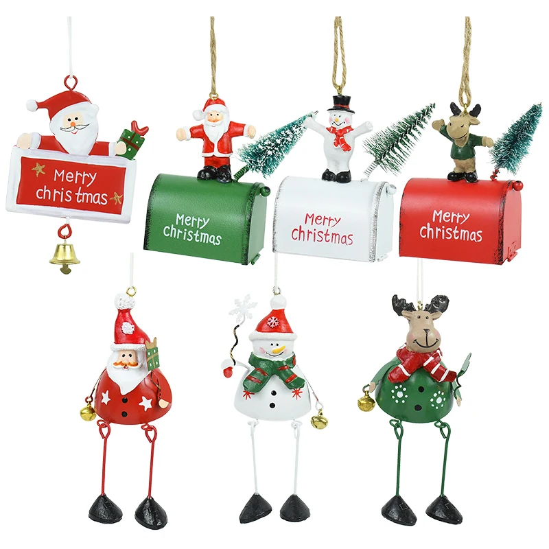 

Christmas Metal Iron Red Mailbox Hanging Ornaments Santa Claus Snowman Elk Pendants Christmas Tree Decorations for Home Navidad
