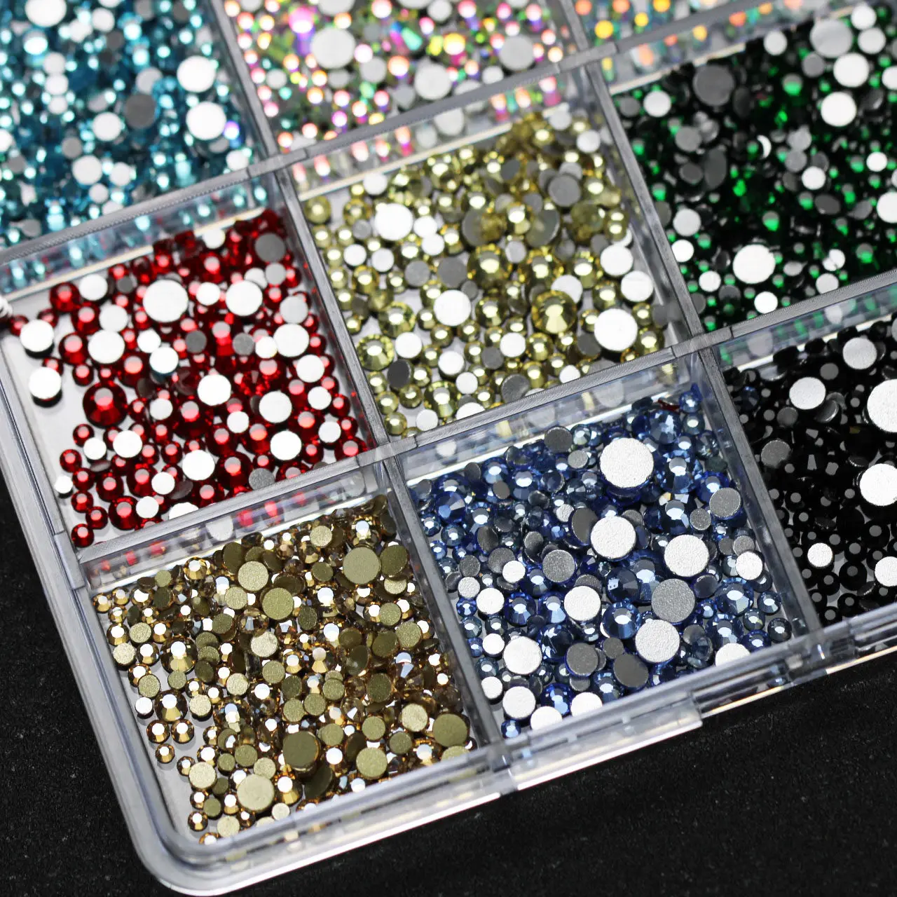 12 Gitter/1 Box funkelnde bunte Strasssteine Nagelanhänger 1–5 mm gemischte Mini-AB/rote Farbe Kristall Flatback-Edelsteine Vielseitiges Dekorteil – Detail 6