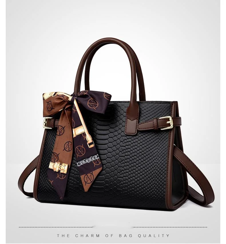2024 New Commuter Atmosphere Women's Bag Made of Genuine Leather Embossed Snake Skin Pattern Contrast Color Briefcase Mom's Bag_voghion.com