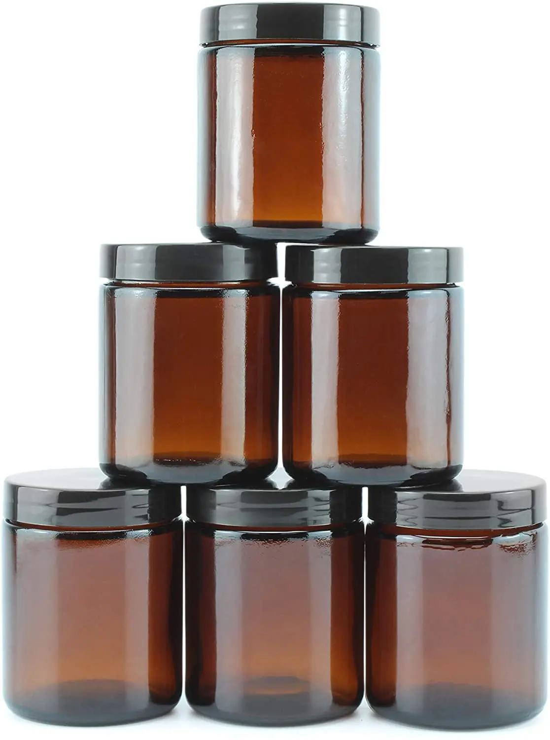 

8oz Amber Glass cream Jars (6-Pack); Straight Sided Cosmetic Jars, Great for Body Butter, Creams, Stash Jars