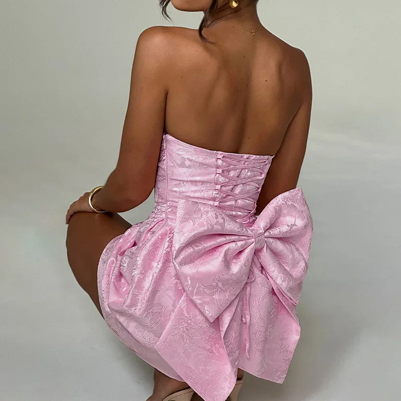 Strapless Cocktail Dresses Women Mini Party Skirt Bustier Corset Bow Sash Chic Birthday Dress Customize Vestido de Novia