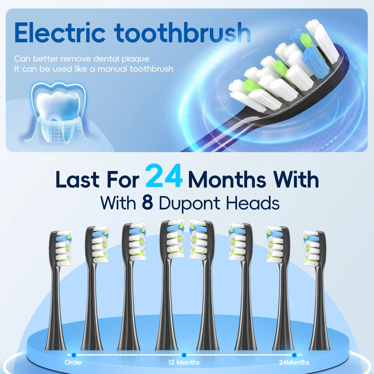 Electric Sonic Toothbrush USB Charge Rechargeable Waterproof Electronic 8 Replacement Heads Adult