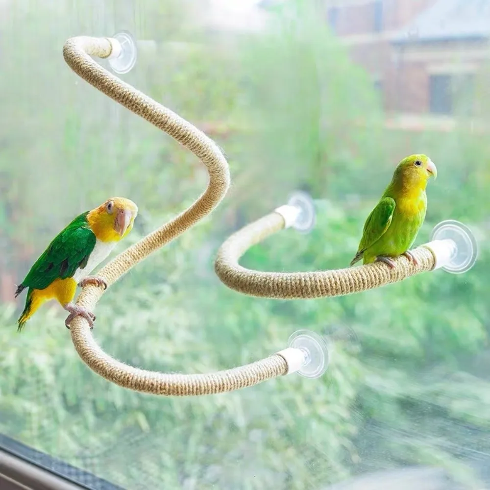 Biegsamer Leinenseil-Vogelsitz mit Saugnapf, rutschfester, komfortabler Griff für kleine Vögel, stabil, langlebig, DIY-Kletterspielzeug – Detail 4
