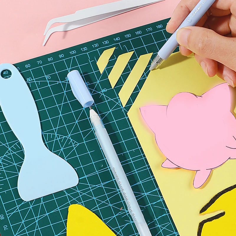 4 개/대 DIY Scrapbooking 공예 키트 칼 펜 족집게 접착제 스틱 삽 도구 세트 컷 붙여 넣기 종이 아트 작업 절단 액세서리