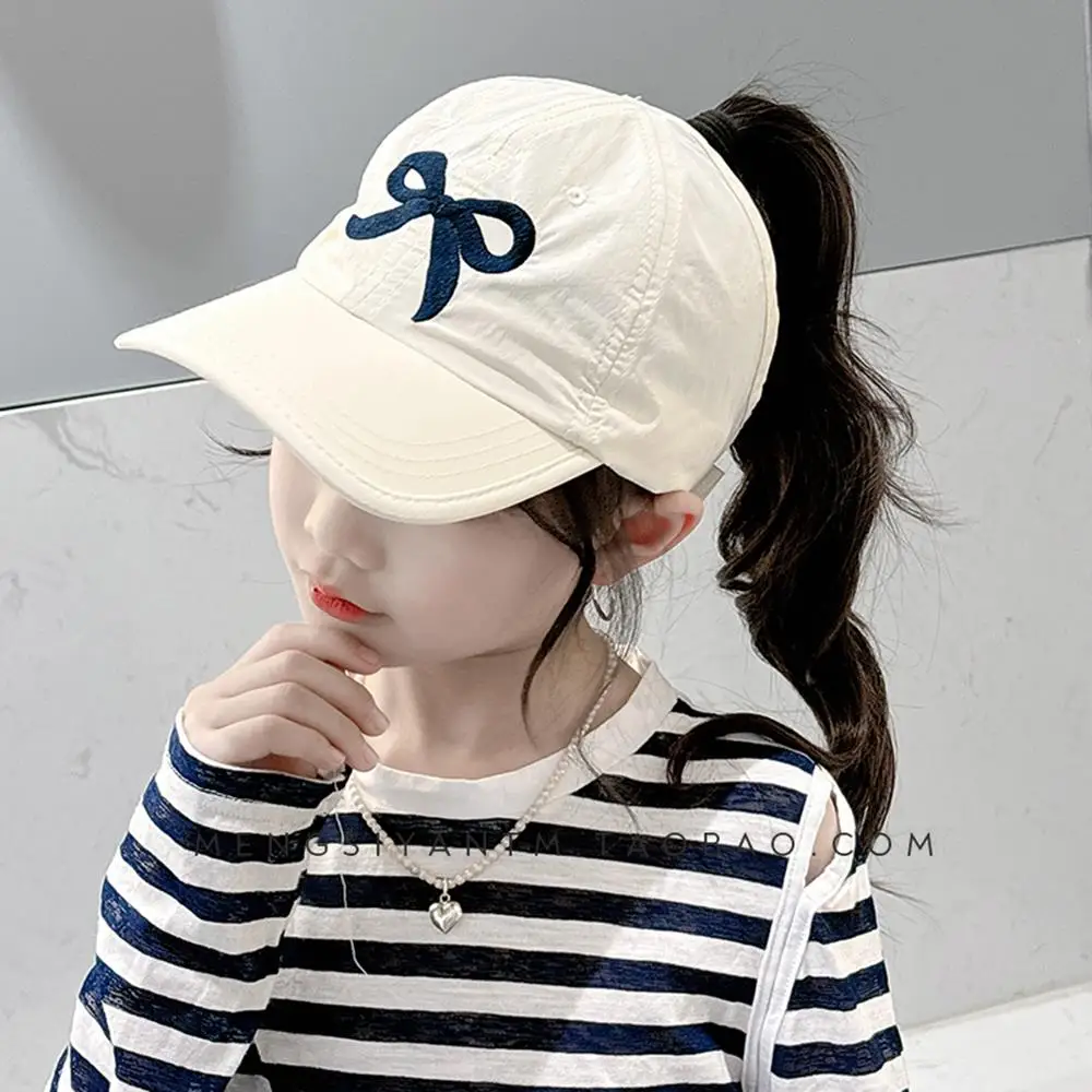 Summer Kids Quick-dry Baseball Caps Girls Bow Embroidery Semi-hollow Top Sun Hat Korean Fashion Sports Adjustable Sunscreen Cap Baseball Cap Baby Sun Hat Outdoor Sun Hat