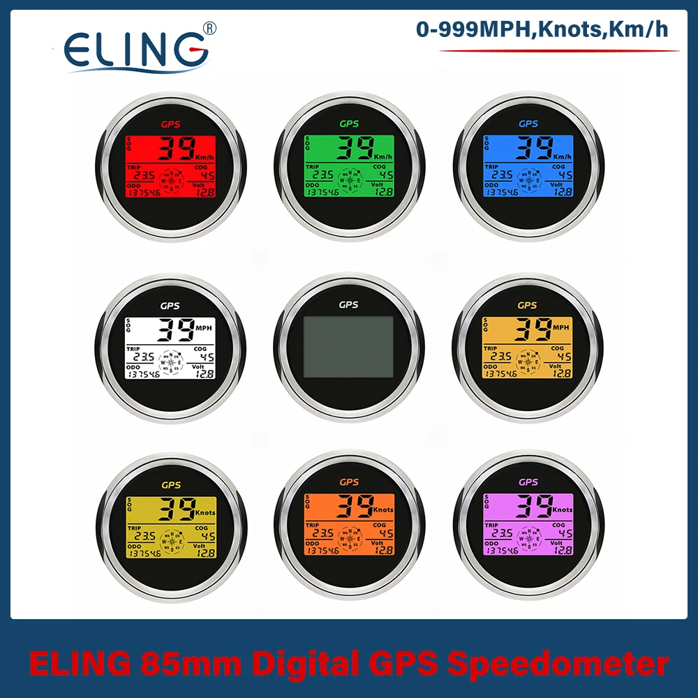 Universele 85Mm Gps Snelheidsmeter Kilometerteller 0-999knots Km/H Mph Met 8 Kleuren Backlight Spanning Voor Autoschip Motorfiets 12V 24V