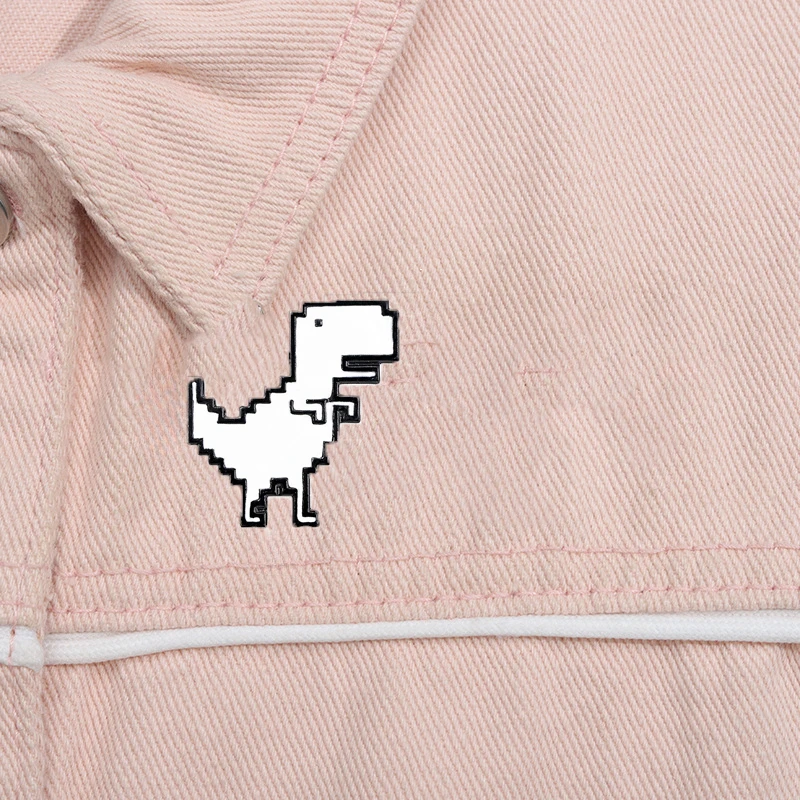 Dinosaur Brooch Pixel Style Jurassic Shape Metal Badge Clothing Bag Accessories Waist Pin