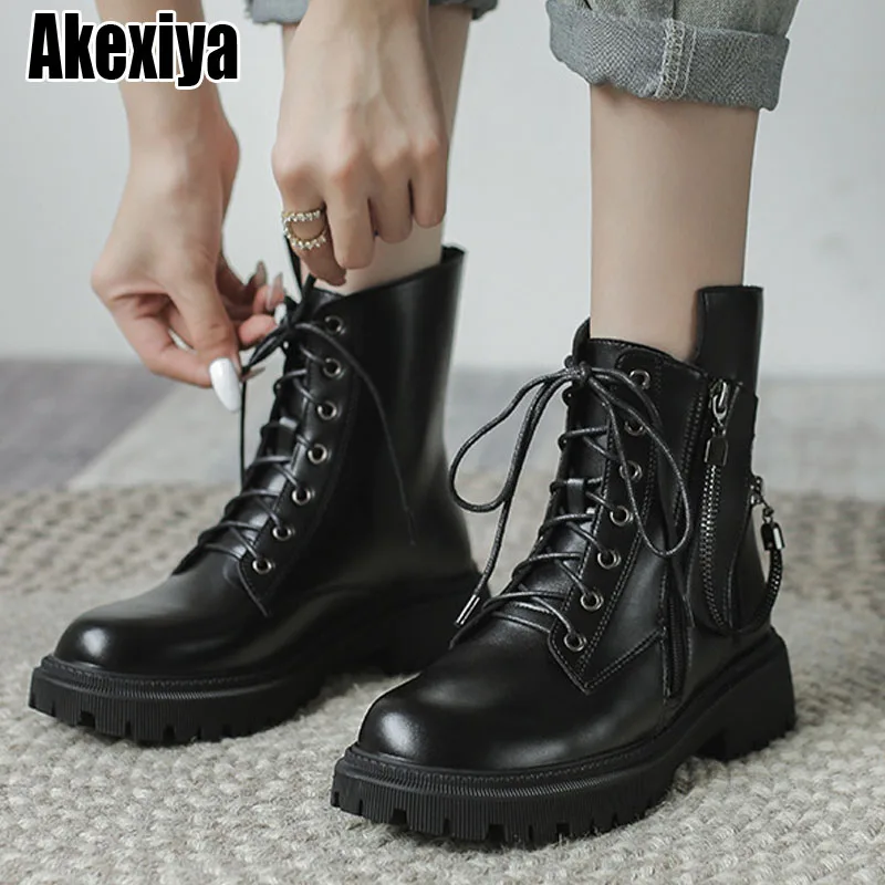 

New Real Leather Women Ankle Boots Size 34-40 Lace-up Boots Autumn Winter Warm High Quality Ladies Boots Bc5047
