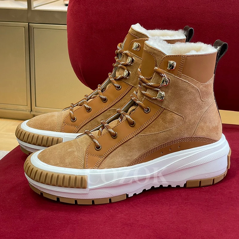 

Top-level Winter Leisure Shoes New Splicing Upper Design Thick Bottom Female Loafers Warm Comfortable High Top Women Footwear