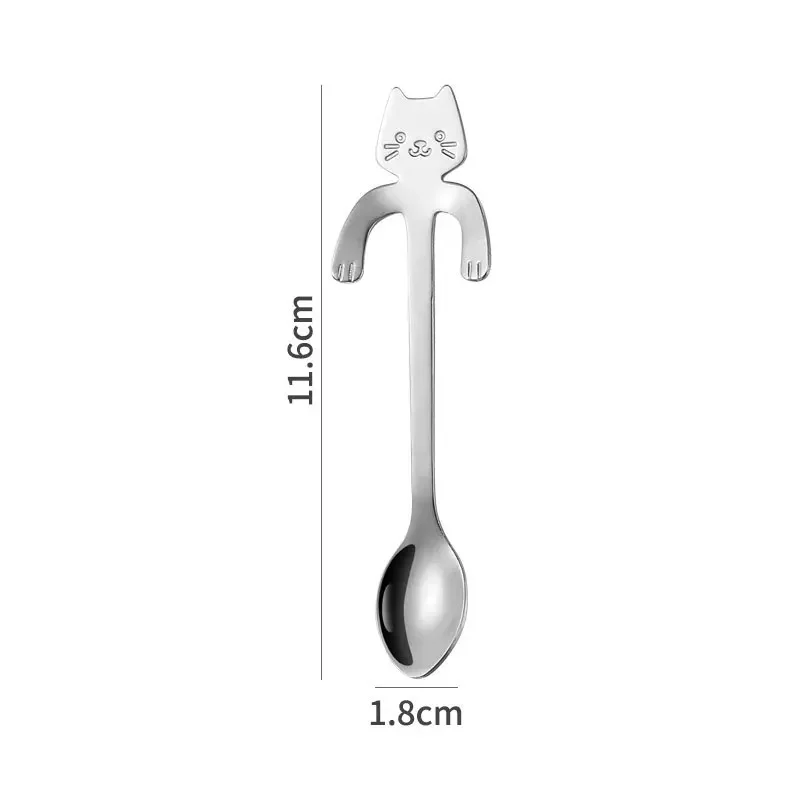 Stainless Steel Spoon Lovely Cute Cat Shape Teaspoon Dessert Snack Scoop Ice Cream Mini Spoons Tableware Kitchen Tools