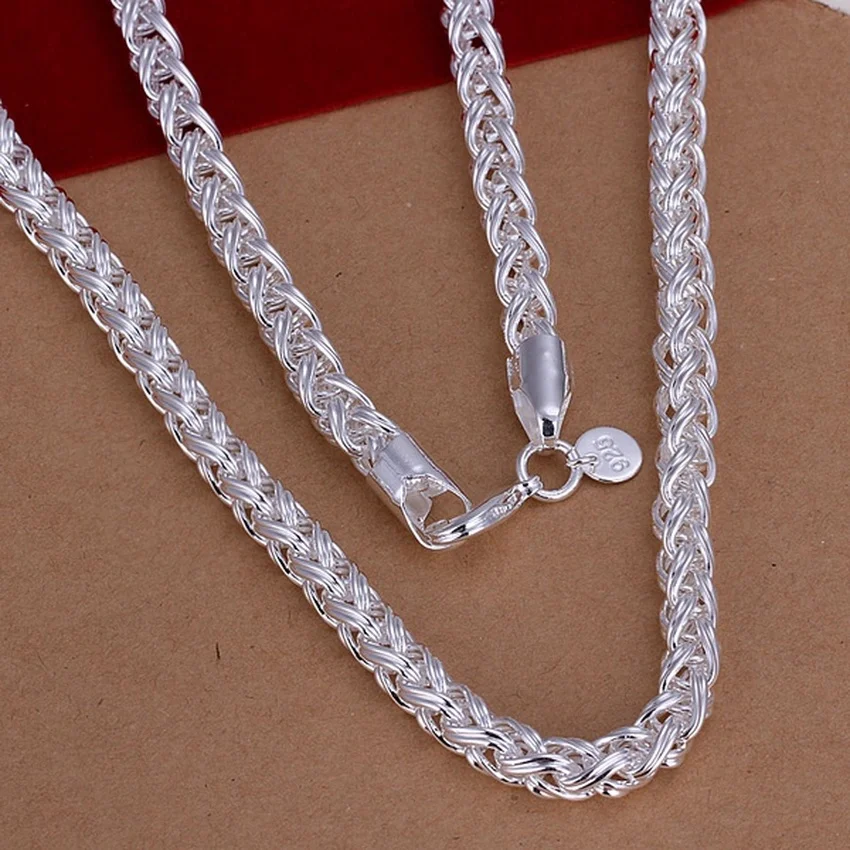 

925 Stamp Silver noble luxury gorgeous charm fashion Solid 6MM men women chain twisted Necklace 20inches jewelry