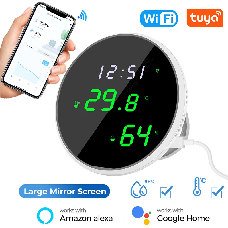 

Tuya WiFi Temperature Humidity Sensor Home Hygrometer Thermometer Mirror Screen Temperature Controller Support Alexa Google Home
