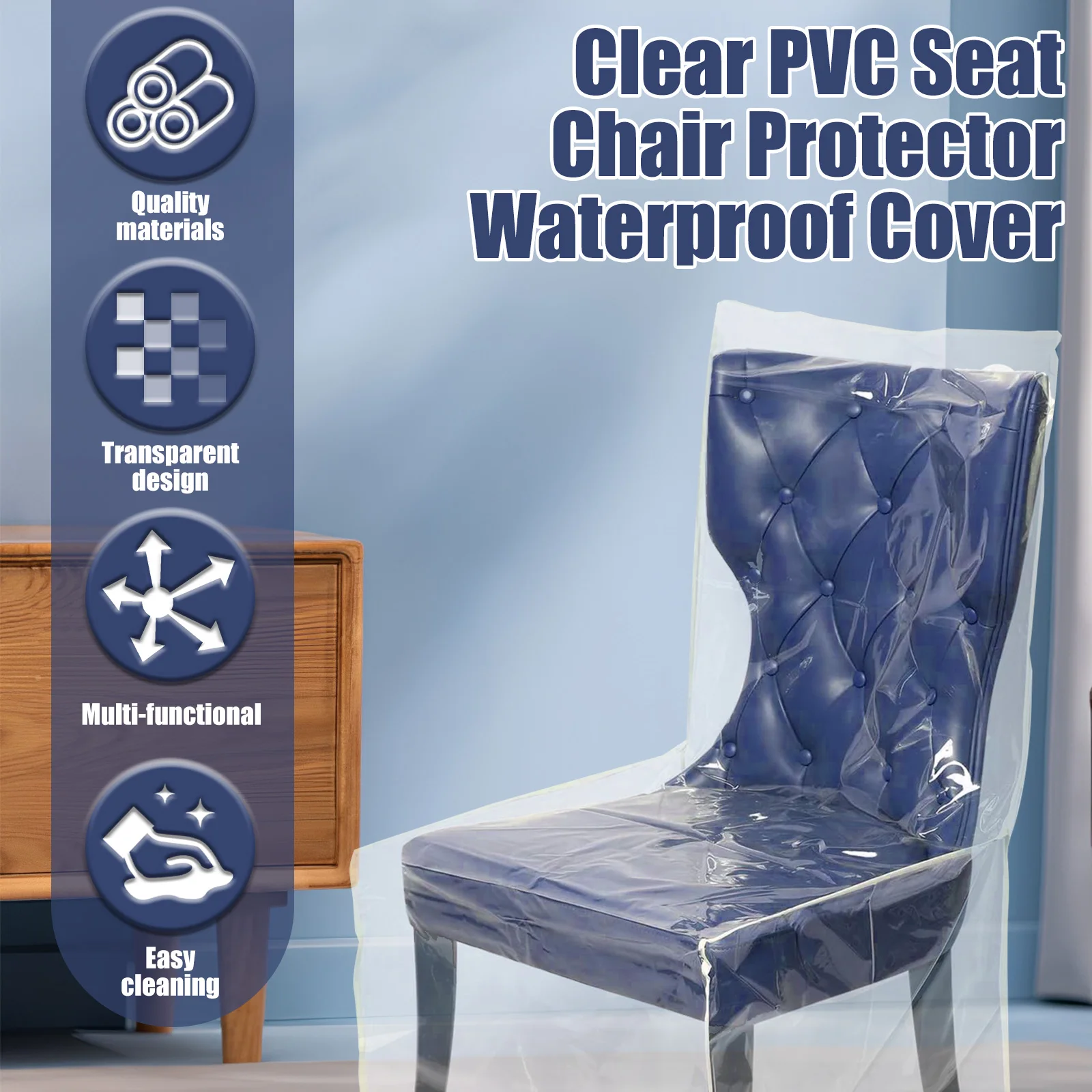 2Pcs Plastic Dining Chair Covers Clear Waterproof Chair Seat