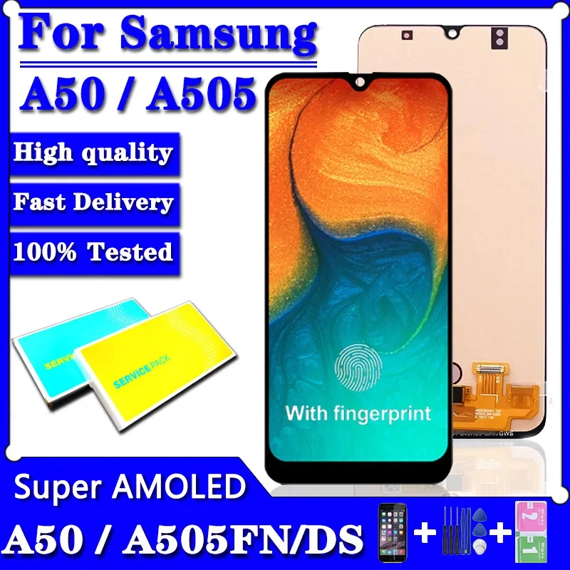 

6,4 "Super AMOLED для Samsung A50 SM-A505FN/DS A505F/DS A505, ЖК-дисплей, сенсорный экран, дигитайзер с рамкой для Samsung A50