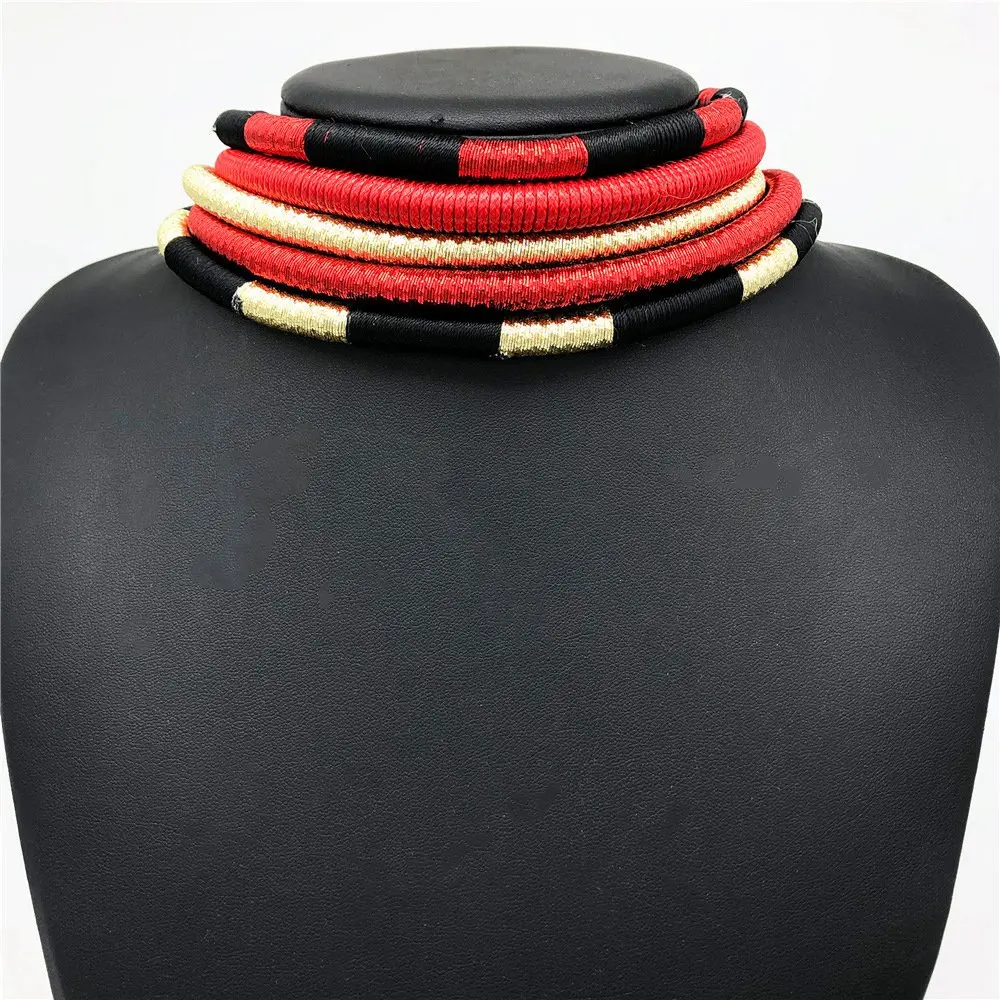 Necklace Earrings Multi-Layer Woven Jewelry Choker Necklace Bridal Wedding African Beads Jewelry Set for Women
