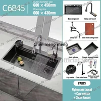 อ่างล้างจานสแตนเลสสีดำแบบเรนด์แดนซ์ ขนาดใหญ่ ชามเดี่ยว แบบติดตั้งใต้เคาน์เตอร์ พร้อมก๊อกน้ำและท่อระบายน้ำ 6