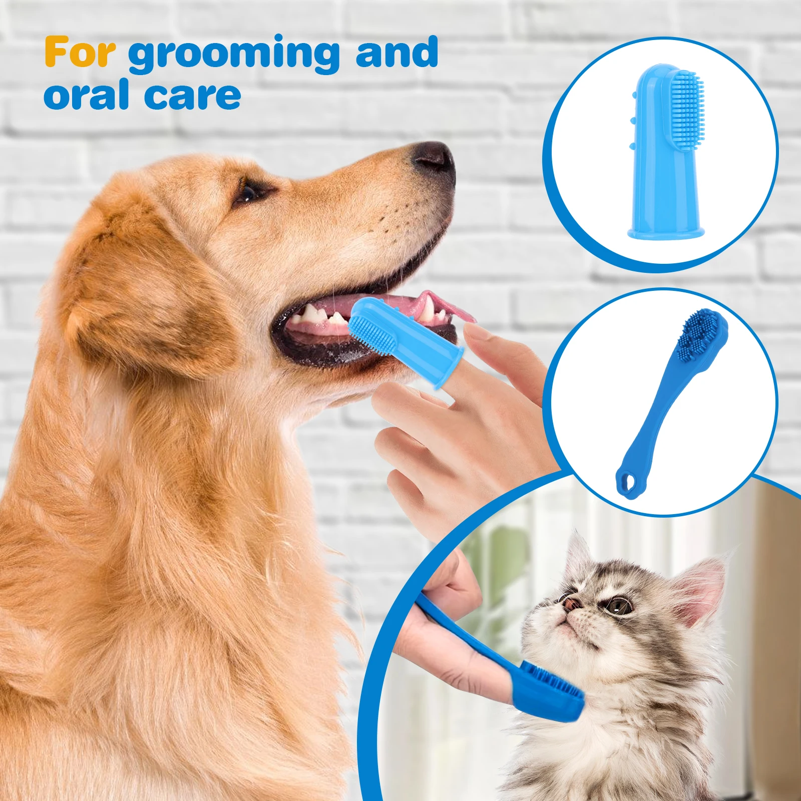 6PCS Pet Grooming Kit Silicone Dog Washing Gloves Bath Brush Dog Toothbrush Finger for Pet Bathing Massaging & Grooming