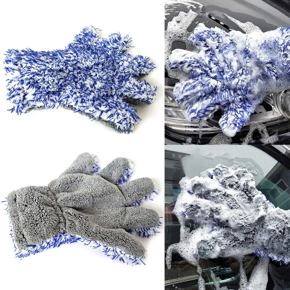 Car Cleaning Soft Coral Fleece Water Absorb Five Finger Glove Washing Tool for Car And Household Cleaning