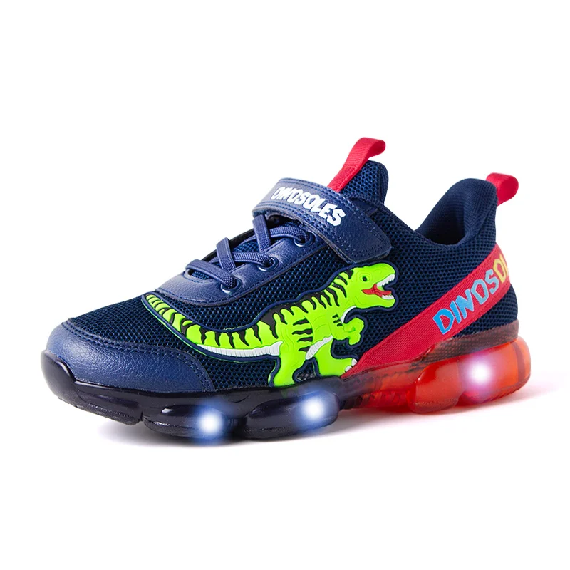EXDINO T-REX LED 2-9Y Boys Spring Autumn Mesh Tennis Shoes Glowing Children's Kids Flashing Jelly Sole Light Up Casual Sneakers sports shoes,kids sneakers,kids shoes,kids sports shoes