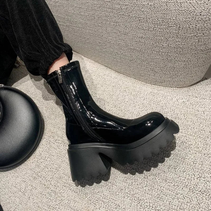 2024 Ankle Boots Stretch For Women Fashion High Heel Platform Ladies Back Zipper Shoes Woman Autumn Winter Size 35-40