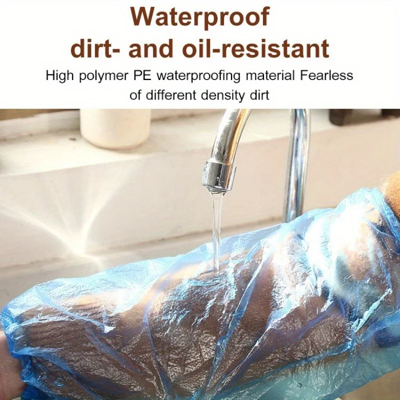 Waterproof oversleeves 100 Pcs Protective Waterproof Disposable Plastic Arm Sleeves Covers Oversleeves Oil-Proof with Elastic Wrist for Kitchen Restaurant