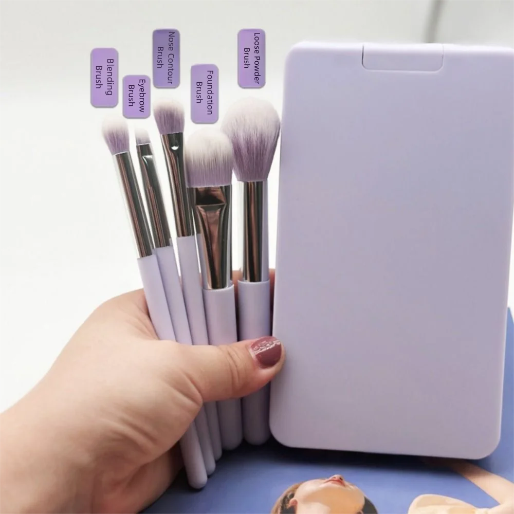 Rotatable Mirror Travel Makeup Brush with Light Adjustable Brightness USB Rechargeable LED Makeup Mirror Brush Set Foldable