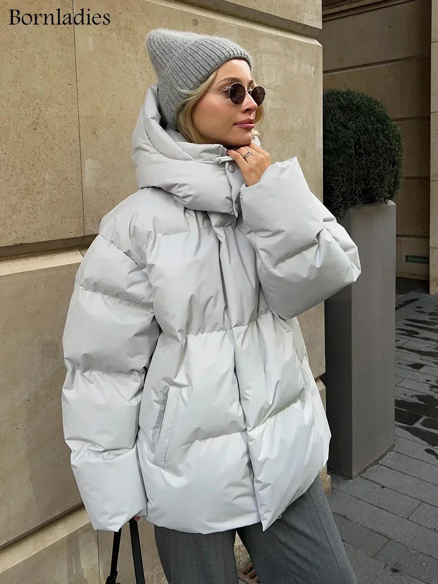 Bornladies Quilted Jacket Women Winter Loose Parkas Coat Vintage Bread Jacket Outwear Office Ladies Warm Cotton Puffer Jackets