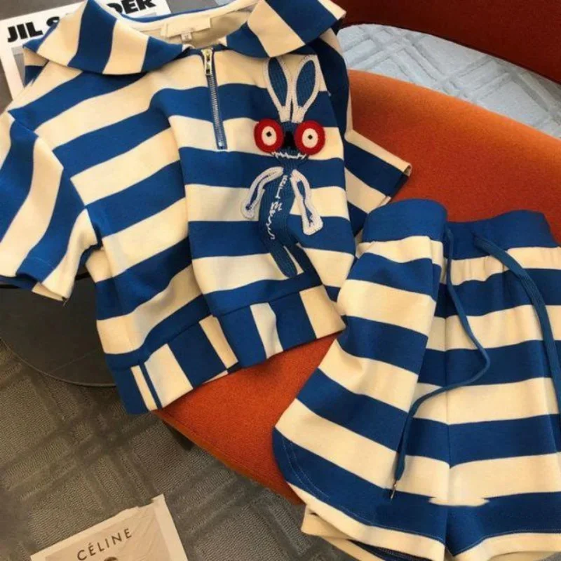 

Summer Korean Casual Striped Shorts Sets Women Fashion Short Sleeve Polo Shirt + Shorts Two Piece Set Suit 2023 Female Clothing