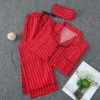 Women'S Pajama Set Long Sleeve Button Pajamas Two Piece Set Striped Sleepwear Casual Set With Eye Sexy Nightwear Women 4
