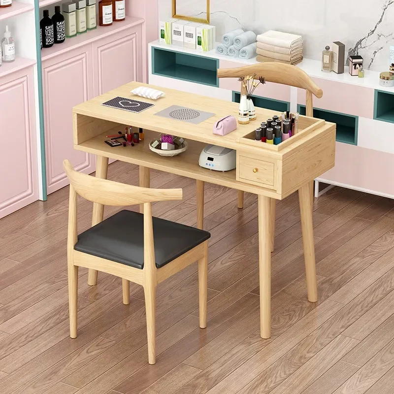 Salon Simple Nail Table Wooden Nordic Receptionist Speciality Manicure Table Minimalist Vacuum Manicure Tafel Furniture HD50ZJ