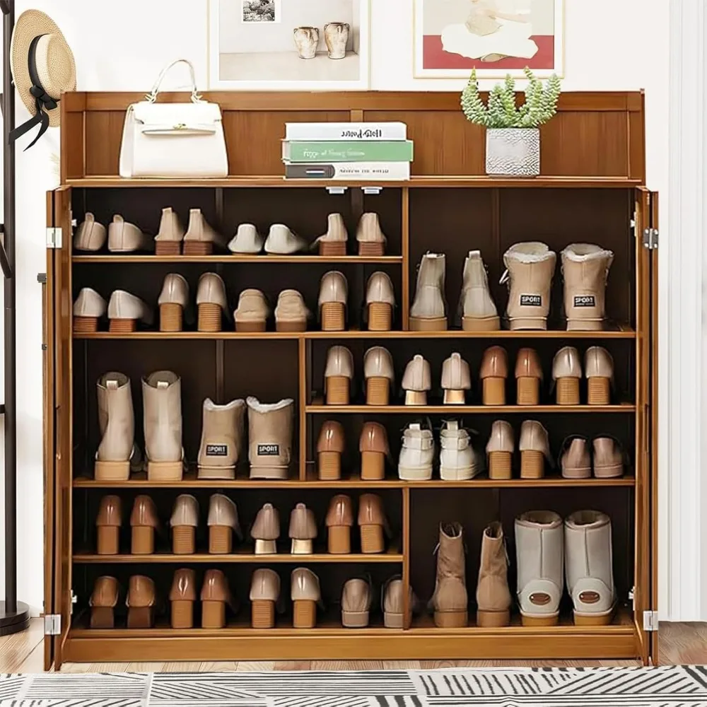 Bamboo Shoe Storage Cabinet with Doors, 7 Tier Free Standing Shoe Rack, 36-40 Pairs Cabinet, Entryway Organizer 6